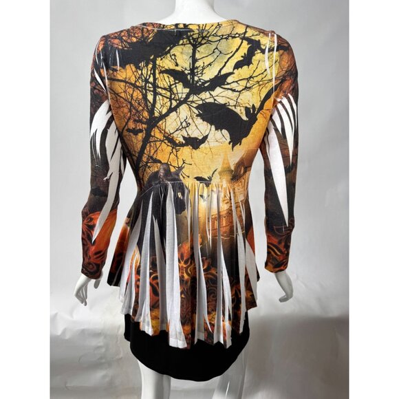 Halloween Castle & Cat Print Long Sleeve Tunic Top - Picture 15 of 16